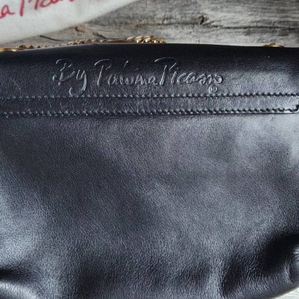 Vintage By Paloma Picasso Black Leather Crossbody Purse Bag Golden Chain EUC - Picture 2 of 7